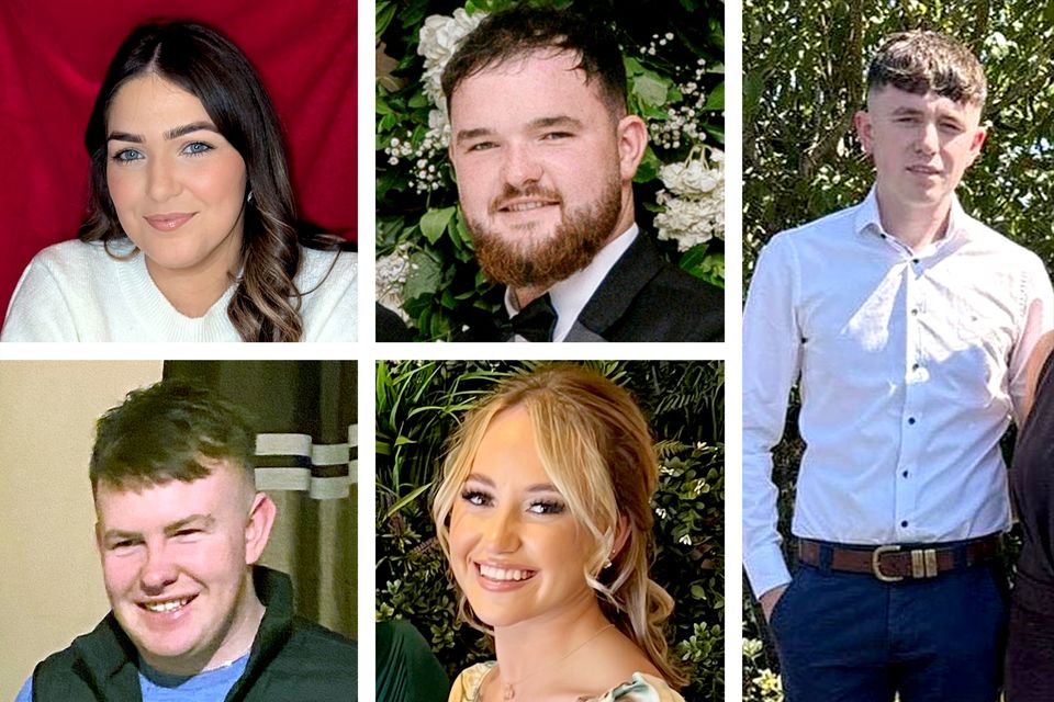 The victims of the Dundalk road crash, clockwise from left, Chloe McGee, Alan McCluskey, Shay Duffy, Chloe Hipson and Dylan Commins